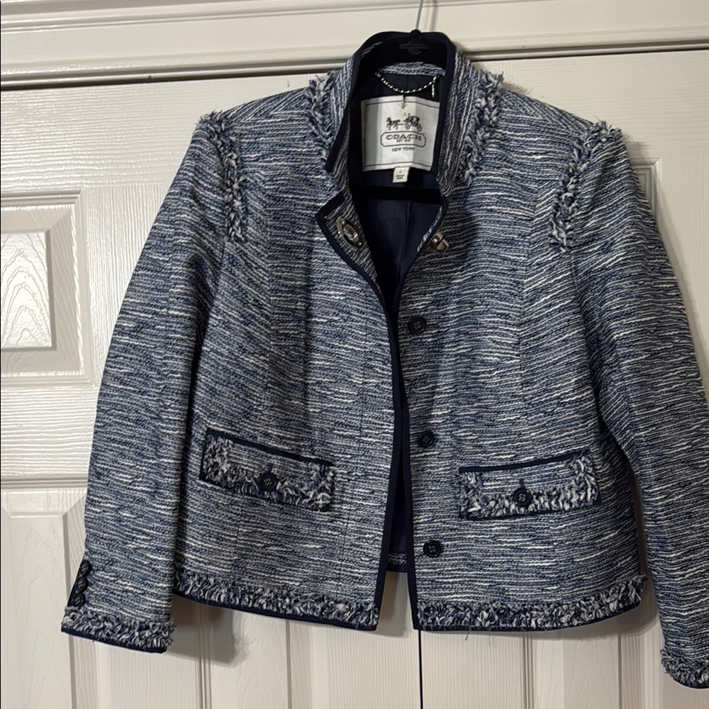 Coach Navy and White Textured Blazer